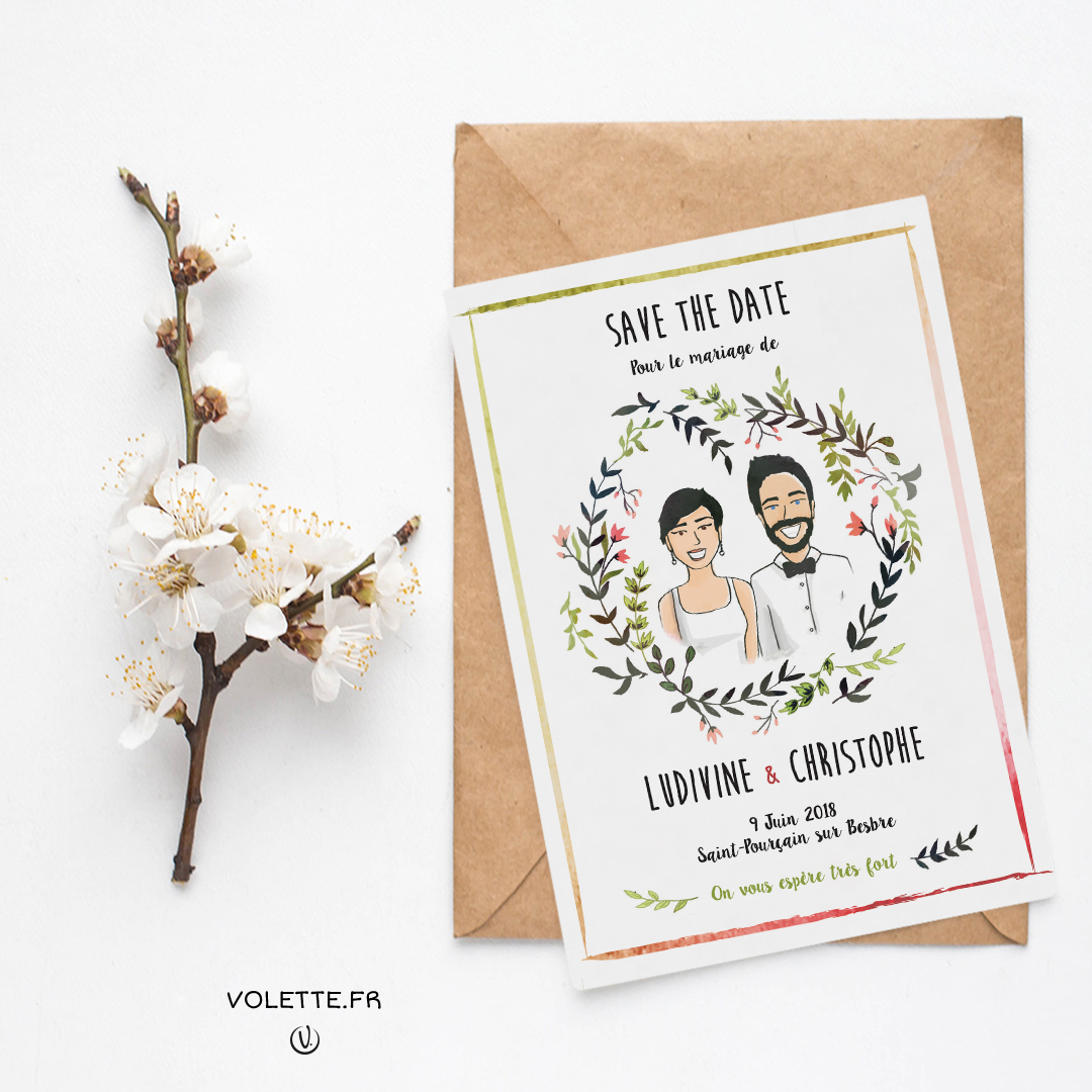 VOLETTE - ILLUSTRATIONS - CARTON SAVE THE DATE MARIAGE